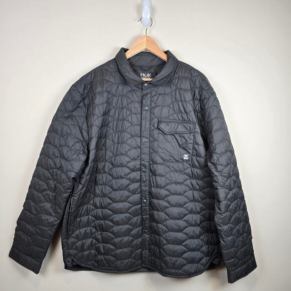 Huk Tarpon Quilt Shacket Size XL Charcoal Gray Snaps Jacket Coat
